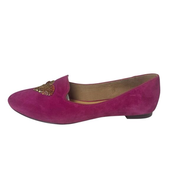Talbots Raspberry Suede Ryan Novelty Gold Heart Comfort Flats Sz 9.5 M - Picture 5 of 16